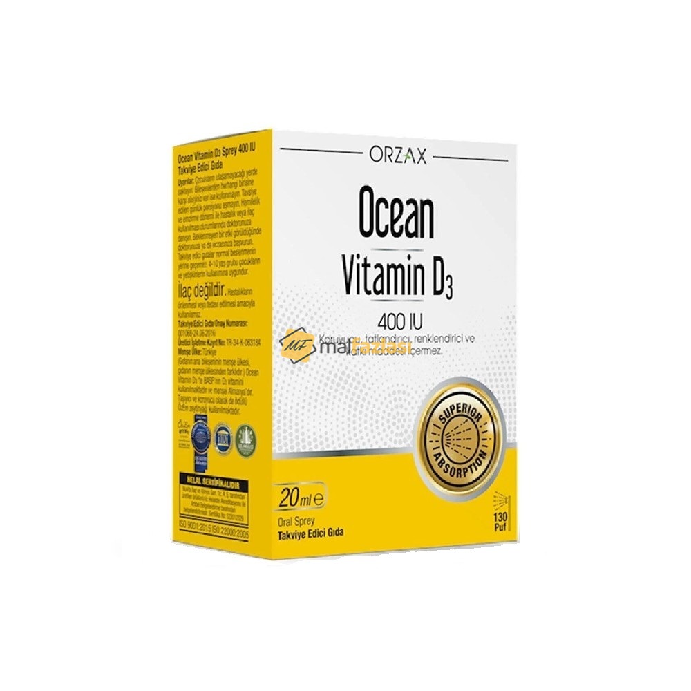 T0508 OCEAN VİTAMİN D SPREY TAKVİYE EDİCİ GIDA 400 İÜ 20ml şişe