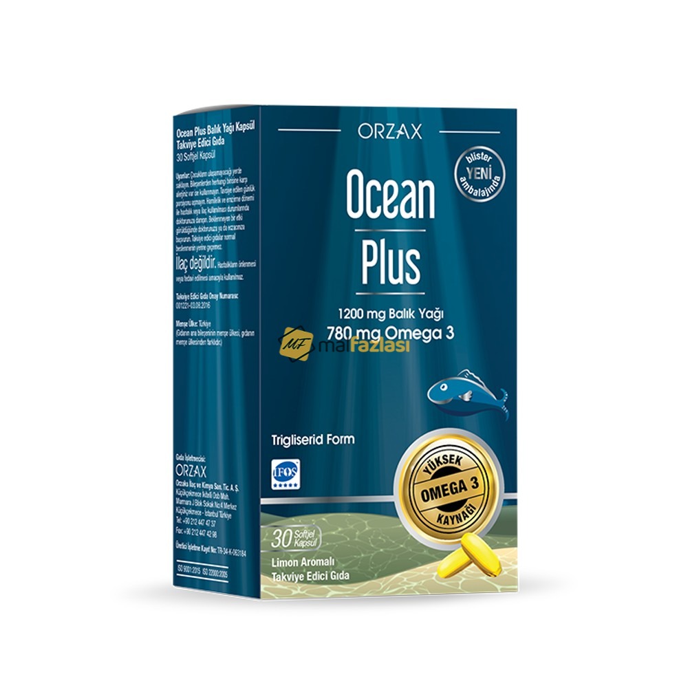 T0510  OCEAN PLUS BALIK YAĞI KAPSÜL TAKVİYE EDİCİ GIDA 1200 mg 30 kapsül